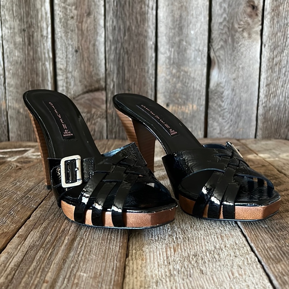 Steven GATISTA Black Leather Size 8 Heel Sandals
